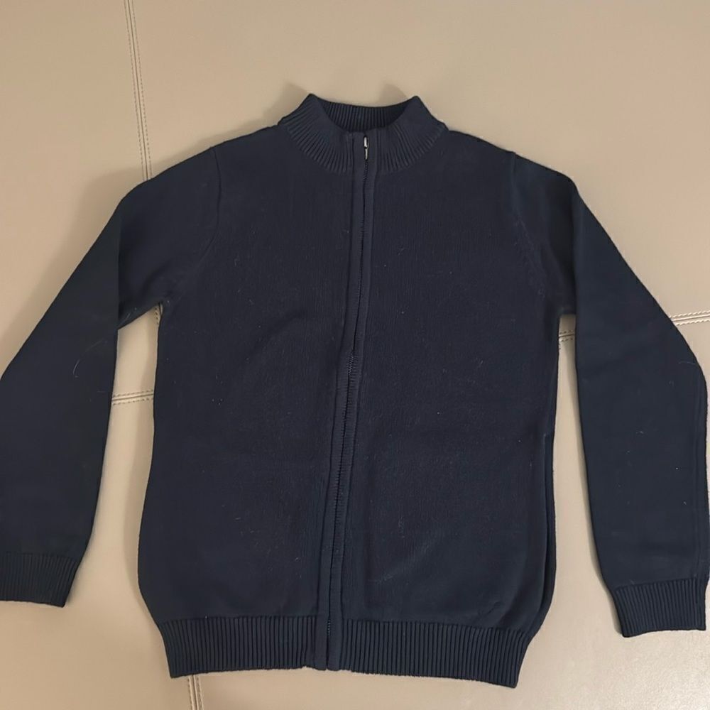 Jacadi Girls NWOT Navy Cotton Cardigan with Zip front. Size Medium.